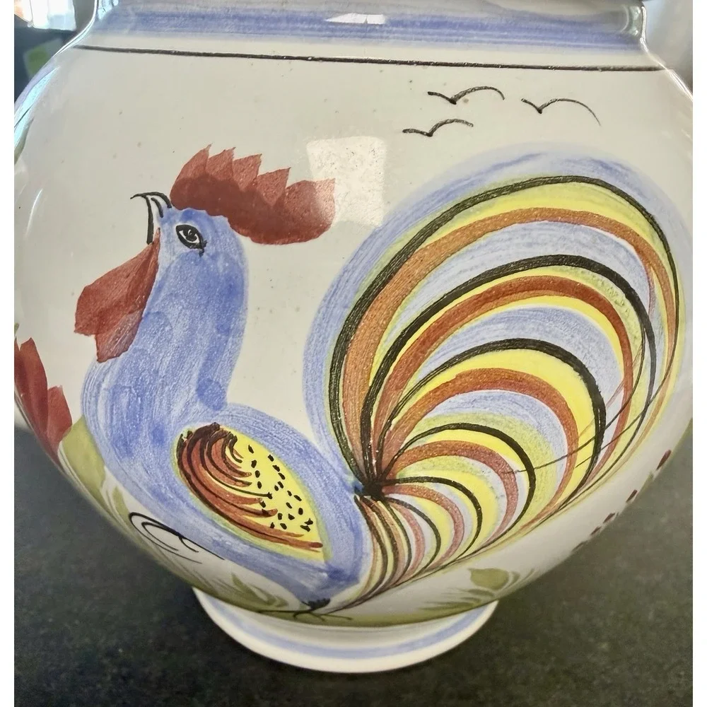 Henriot Quimper France Hand Painted Rooster Floral Large Teapot C2000 Vtg Unused